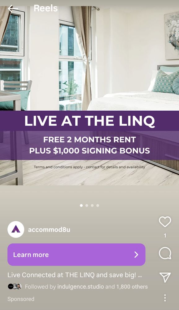 An ad for two free months of rent and a $1000 signing bonus