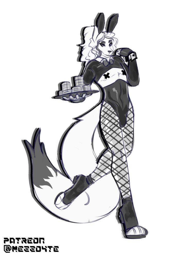 male anthro wolf, Morris dressed in a bunny suit