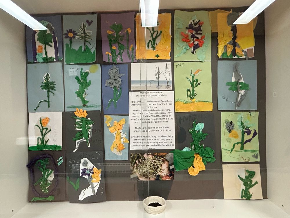 Display of students wild rice art. 