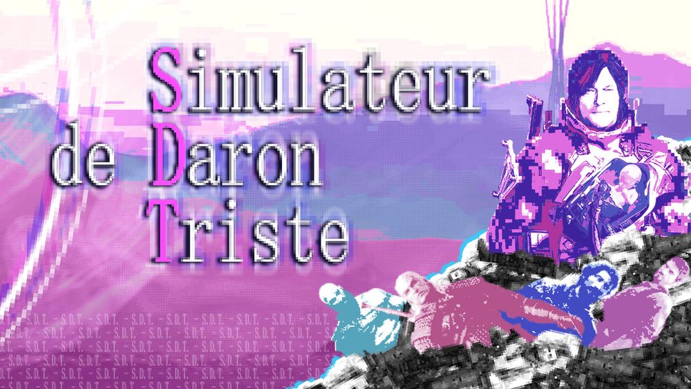 Miniature Youtube. Sur la droite on voit une pile de bonhommes de jeu vidéo, avec Kratos, Geralt, Gaspard (Expedition 33) et Joël (Last of Us) qui dépassent. En plus grand, Sam de Death Stranding. Il est écrit en grand : "Simulateur de Daron Triste".