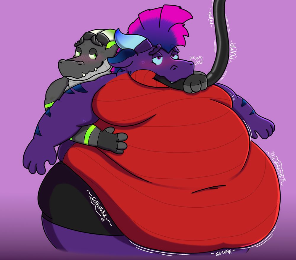 A very obese Scales getting fattened up by his boyfriend Stormer via feeding tube