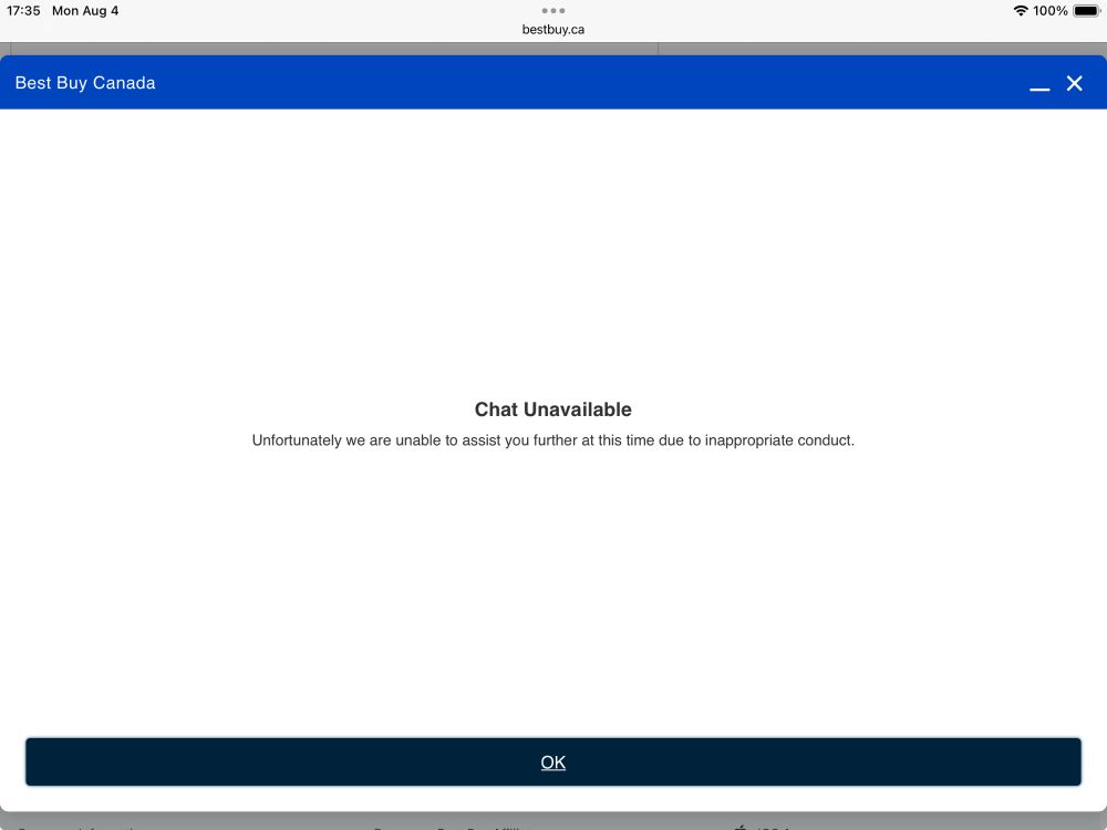 Display:
Chat unavailable due to inappropriate conduct