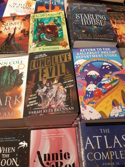Long Live Evil by Sarah Rees Brennan is now out in paperback at Hodges Figgis. It lies on a table among other books.