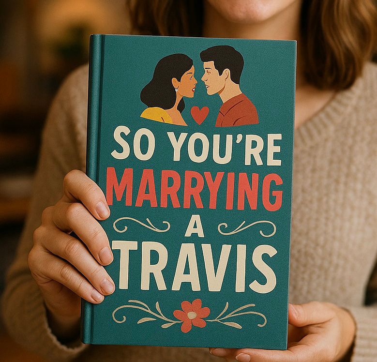Woman holding a book titled “So Uoure Marrying A Travis”