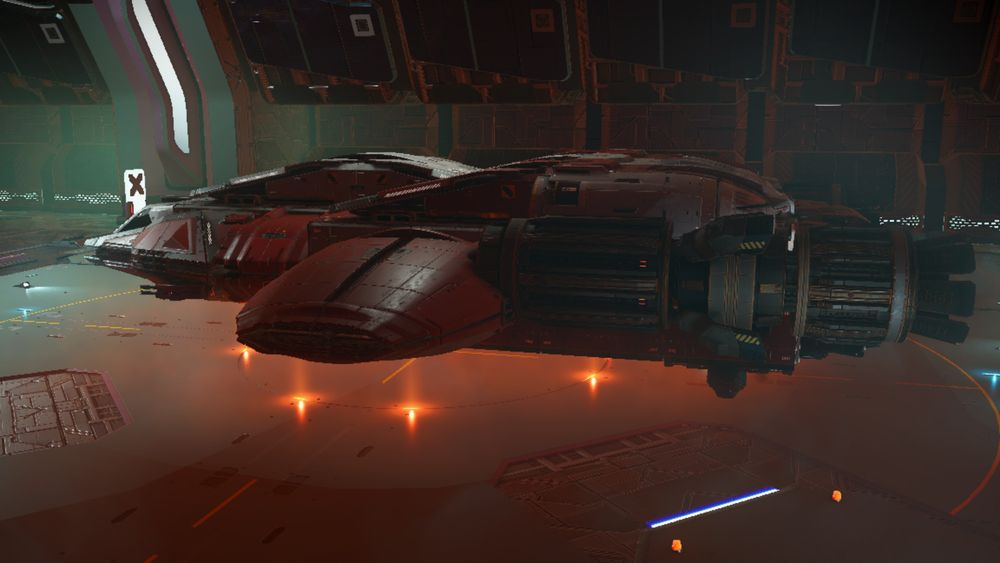 Another view, this time from the side, viewed from the rear quarter. one of the two large main engines is visible, with most of the rear of the ship obscured. (see the first image!)