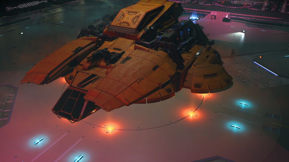 Another view of the Mastodon (see the first image), showing the industrial-looking cockpit, a better look at the overhanging curved pieces, and a glimpse of her armaments- a pair of cannons mounted above the cockpit.