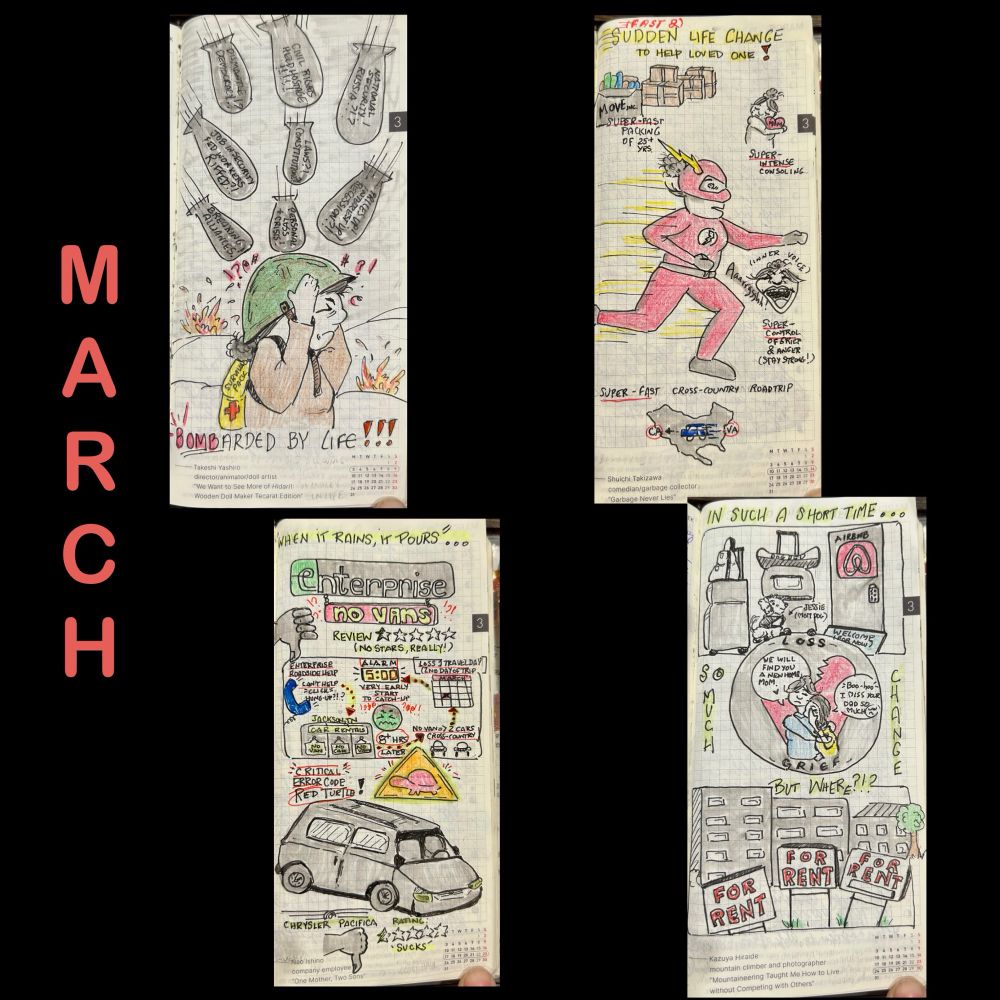 Illustrated journal entries for week of March 