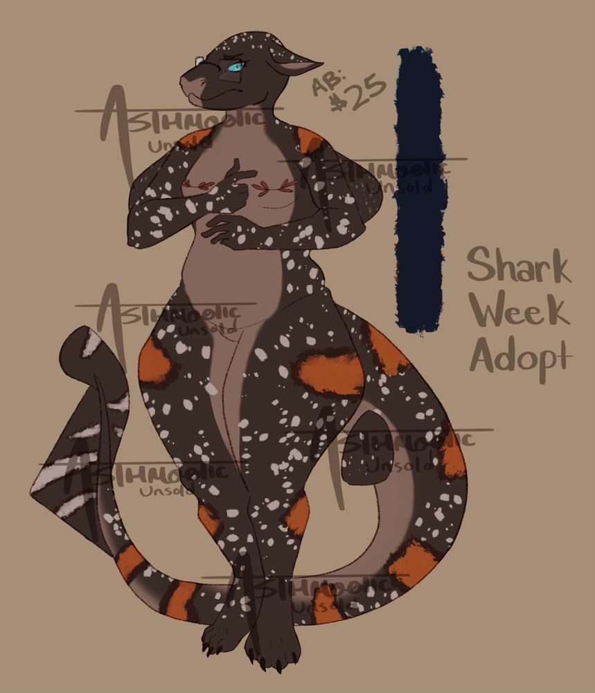 art of a anthro brownish shark with tan spots and orange patterns. 