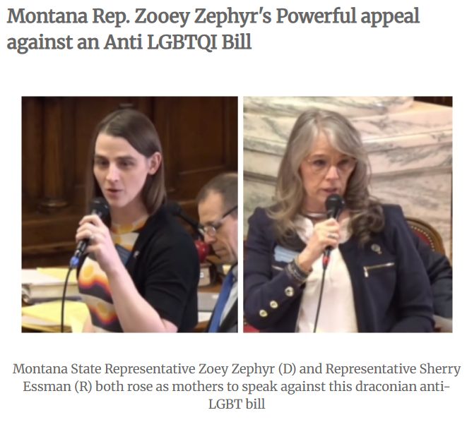tate Representative Zoey Zephyr's speech against an anti-LGBT bill was so powerful that republicans overwhelmingly voted against it! HB675 stated intent was to criminalize drag shows, but it was much more far-reaching.

Yes, this is the same Zooey Zephyr who was silenced last session by the republican dominated legislature for dramatically standing up for transgender children!

https://www.planetrans.org/2025/03/montana-rep-zooey-zephyrs-powerful.html