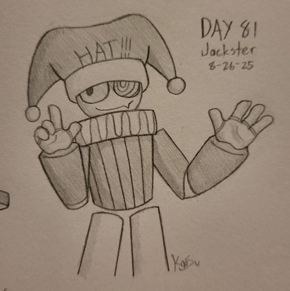 Jackster raising both of their forearms, the right hand open and the left hand half-open. They're smiling at the camera. (IDK PRONOUNS AHHHHHHH)