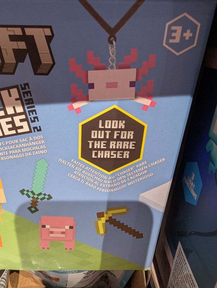 A Minecraft Mystery Bag box with the text "Look out for the rare chaser"