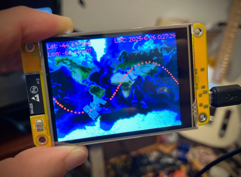 $20 "Yellow" LCD showing path of Space Station powered by an ESP32