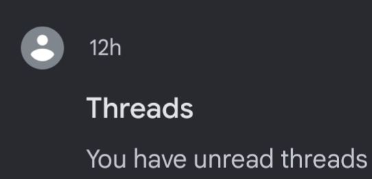 Screenshot of an alert from the Threads app notifying the user that they have unread Threads.