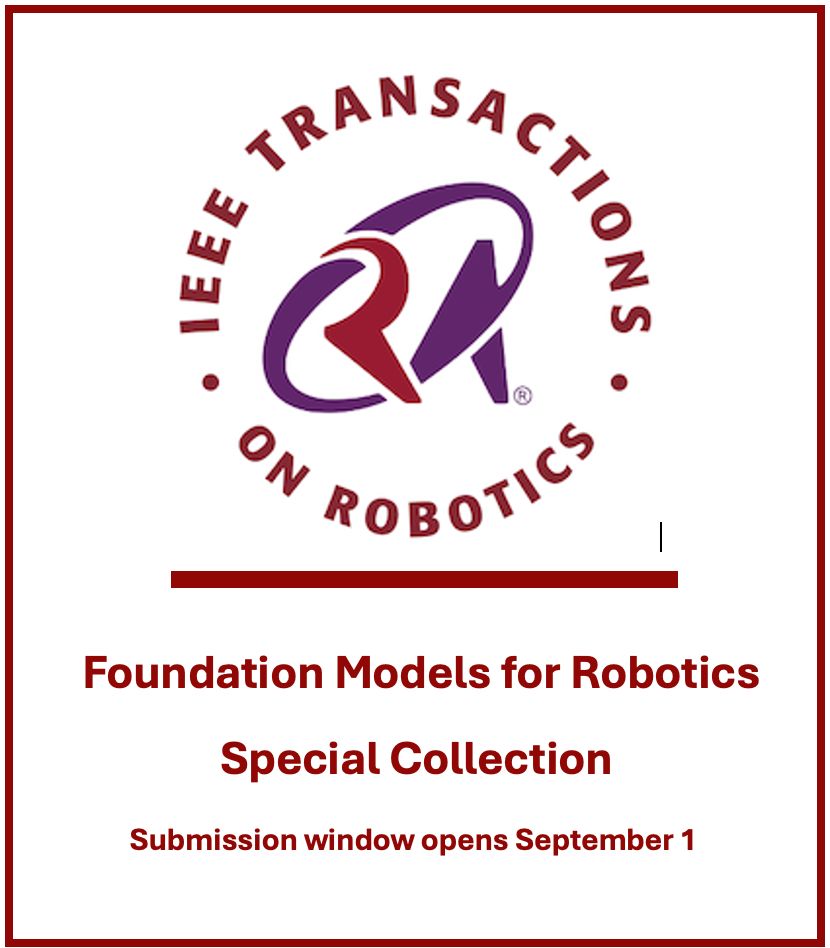 T-RO logo Foundation Models for Robotics Special Collection. Submission window opens September 1.