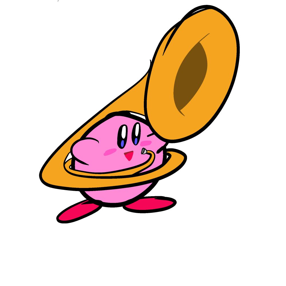 Kirby with a sousaphone