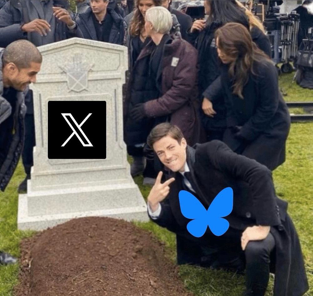 Smiling over twitter/x grave 