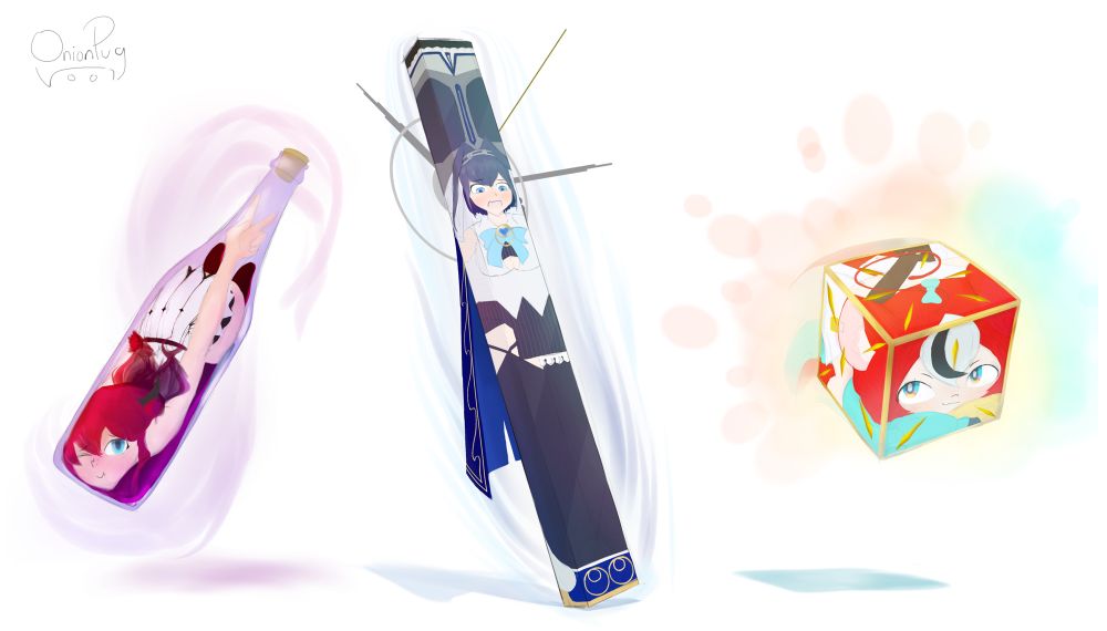 IRyS stuffed inside a wine bottle
Kronii reshaped into a rectangular plank
Baelz turned into a 6-sided dice