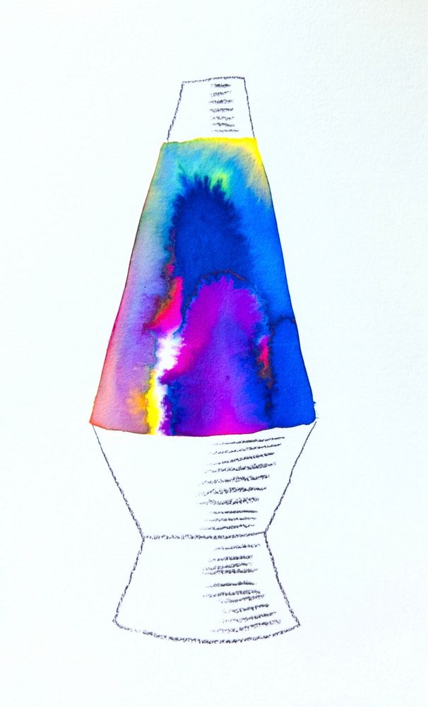 Watercolor and charcoal pencil painting and drawing of a lava lamp
