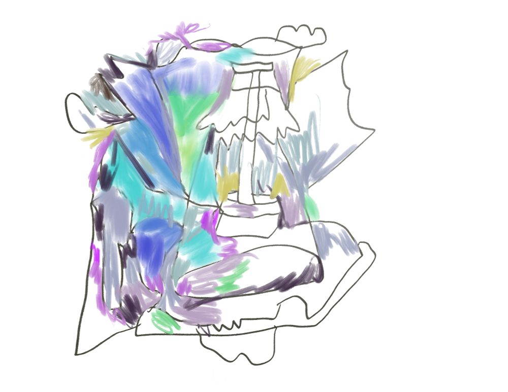 Procreate drawing of a lamp in a colorful abstract background