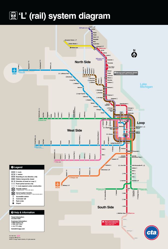 CTA L Map from January 2025 with no Loop inset