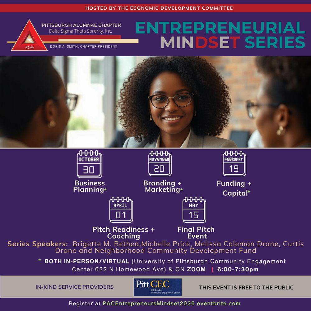 Entrepreneurial Mindset series of classes presented by Pitt community Development Center
PACEntrepreneurialmindset2026@eventbrite.com
