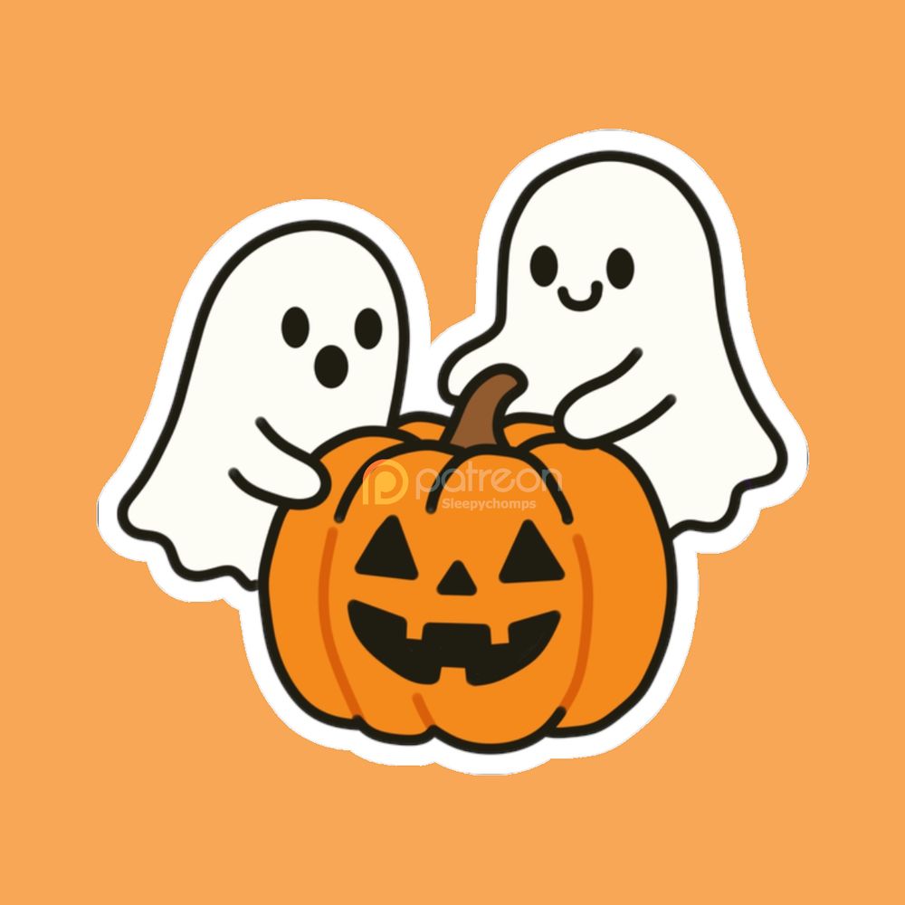 Two ghosts holding a pumpkin