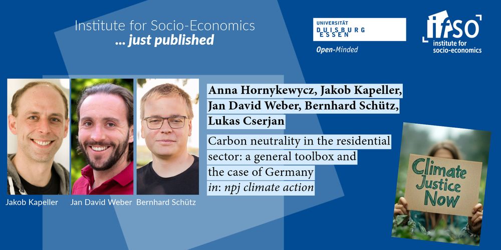 Sharepic from the ifso just published series featuring Anna Hornykewycz, Jakob Kapeller, Jan David Weber, Bernhard Schütz & Lukas Cserjan's article: "Carbon neutrality in the residential sector: a general toolbox and the case of Germany"
