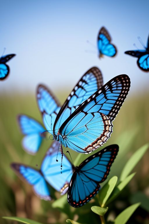 An open meadow with green grass and a hazy sky filled with blue butterflies.  This image represents our group of people who have joined Blue Sky.