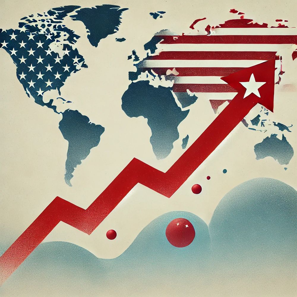 Abstract art of the globe that is covered in American flag but an arrow overtop that represents China's growing influence in foreign aid and alliances. 