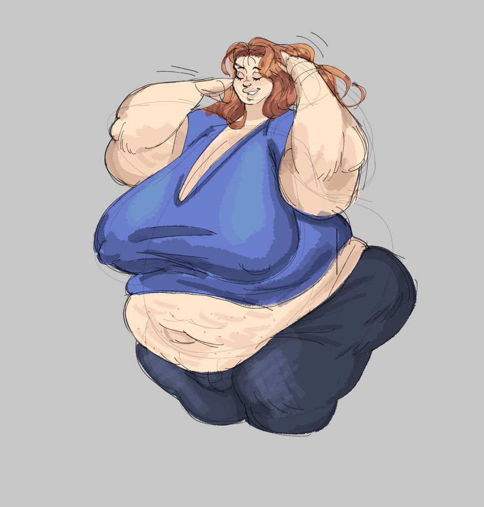 A plus-sized woman fixing her hair.