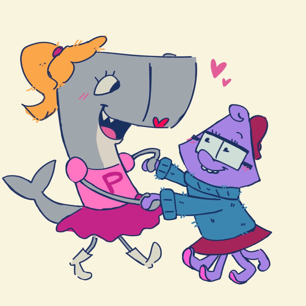 pearl and squidina from spongebob dancing with eachother