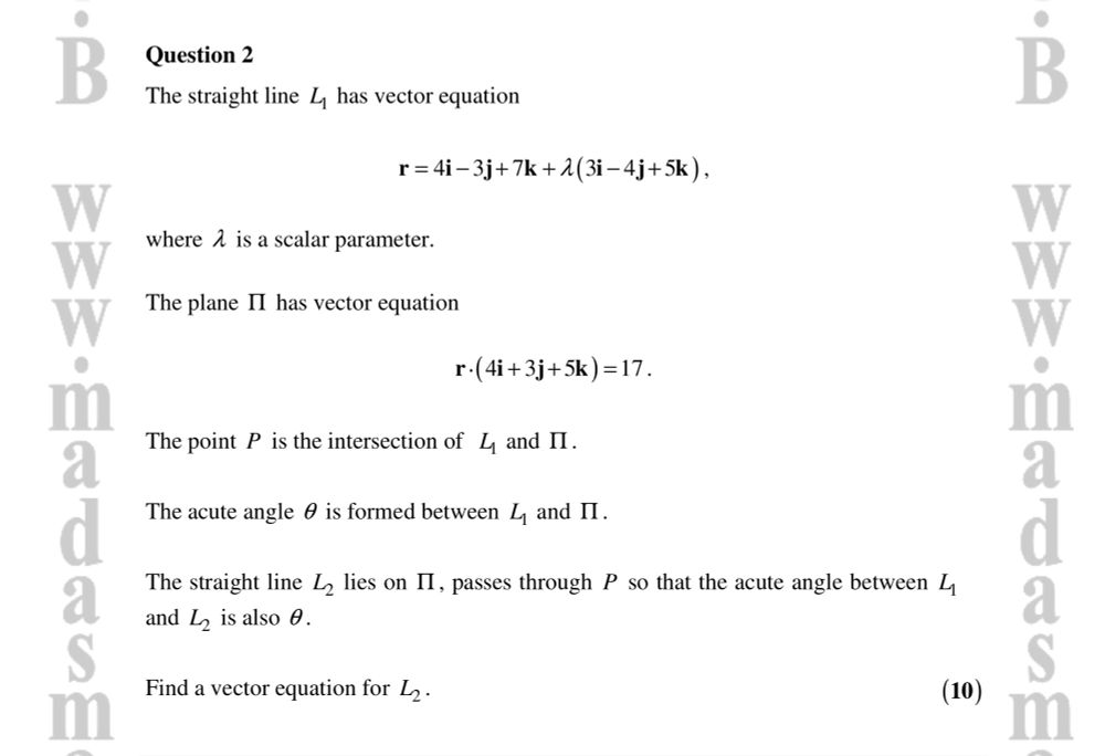 Core Pure vectors question involving lines and planes