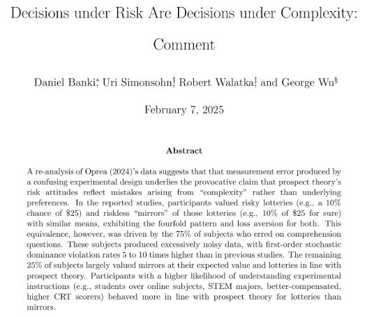 Title Authors Abstract (Decision under Risk are Decisions Under Complexity: Comment)