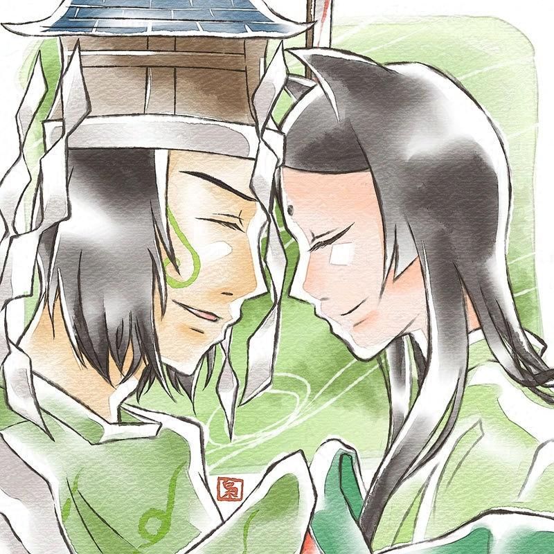 “Put heads together”
Yatsu and Princess Fuse from Ōkami