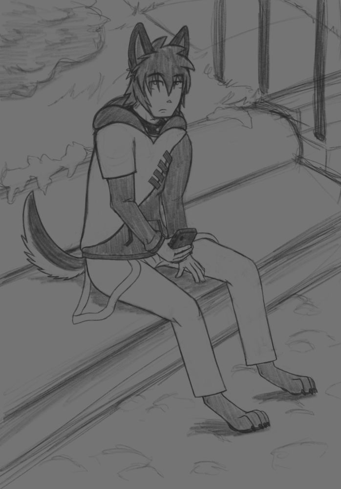 Digital sketch of Kaiser from the first image but without the overlay of the hand and phone.