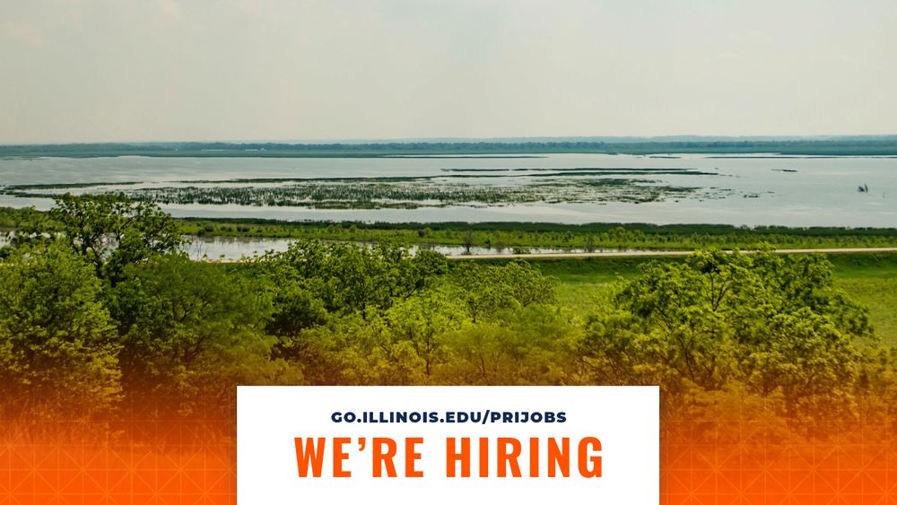 A view of the Illinois River with text overlaid that says, "We're Hiring."