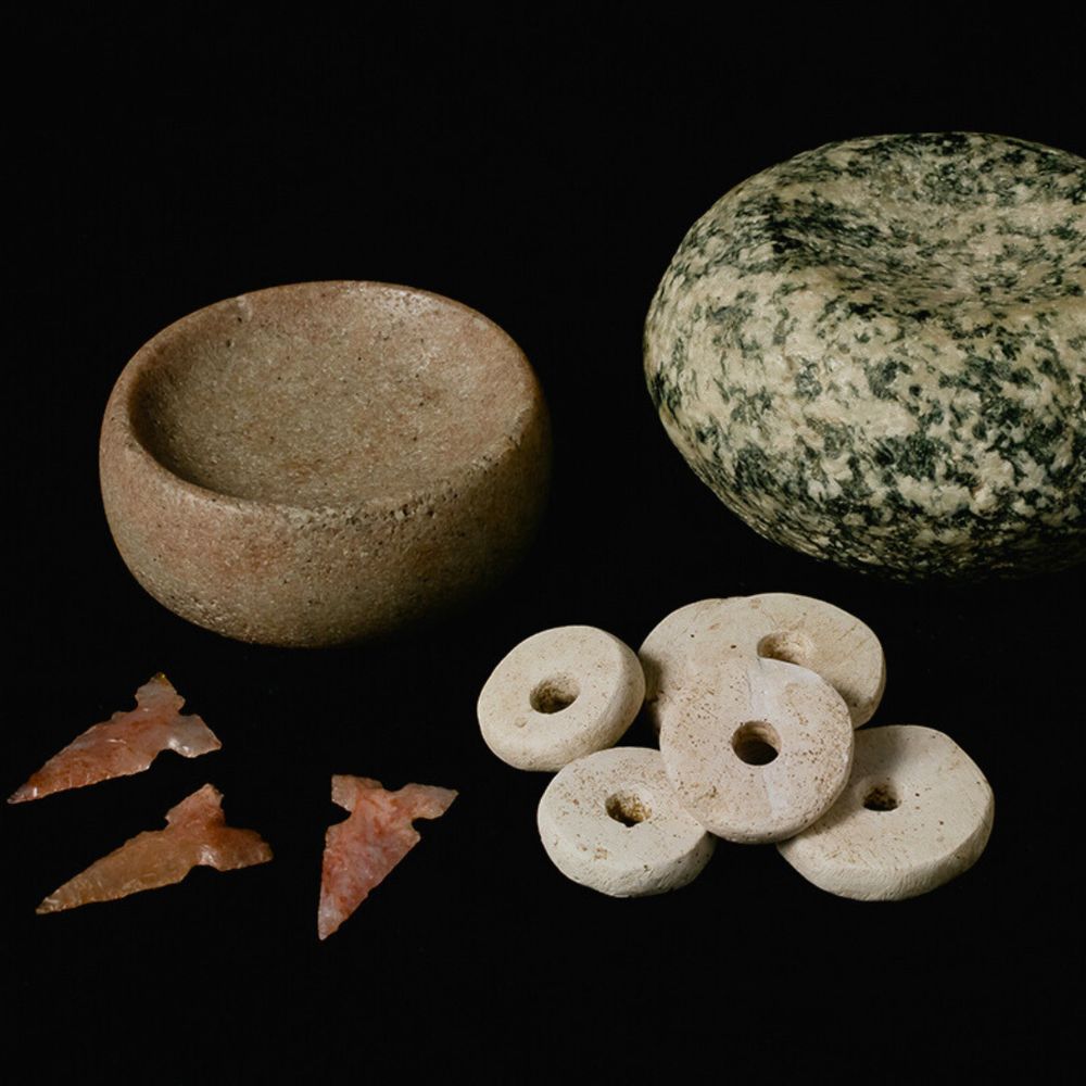 A collection of artifacts from Cahokia mounds.