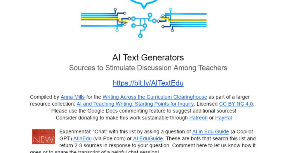 AI Text Generators: Sources to Stimulate Discussion Among Teachers