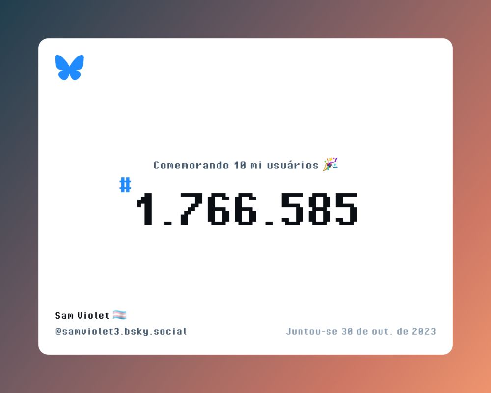 o bluesky está comemorando 10 milhões de usuários e eu fui uma das primeiras pessoas a entrar na rede, me junte em 30 de outubro de 2023, uma entre os poucos brasileiros no começo.