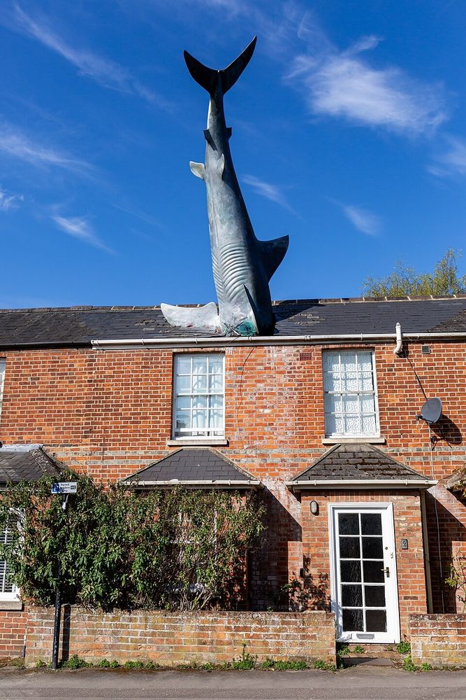 United 1986 - better known as the Headington shark - a fibreglass shark embedded head first in a house in Oxford.