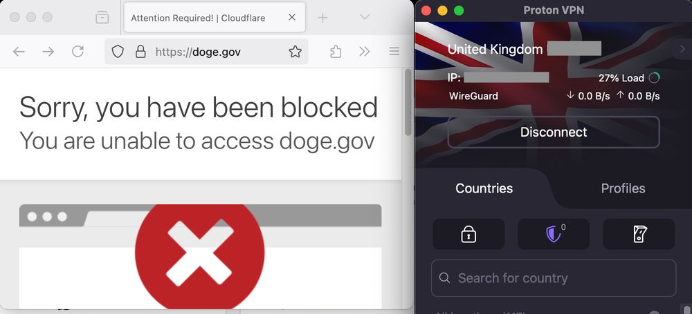 DOGE website showing as blocked when viewed from a United Kingdom IP address