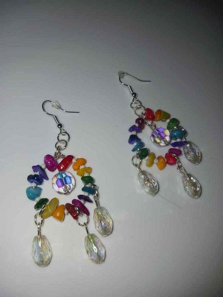 ★ Materials:
✧ Silver hypoallergenic wire, clear iridescent beads
✧Crystals: colorful agate