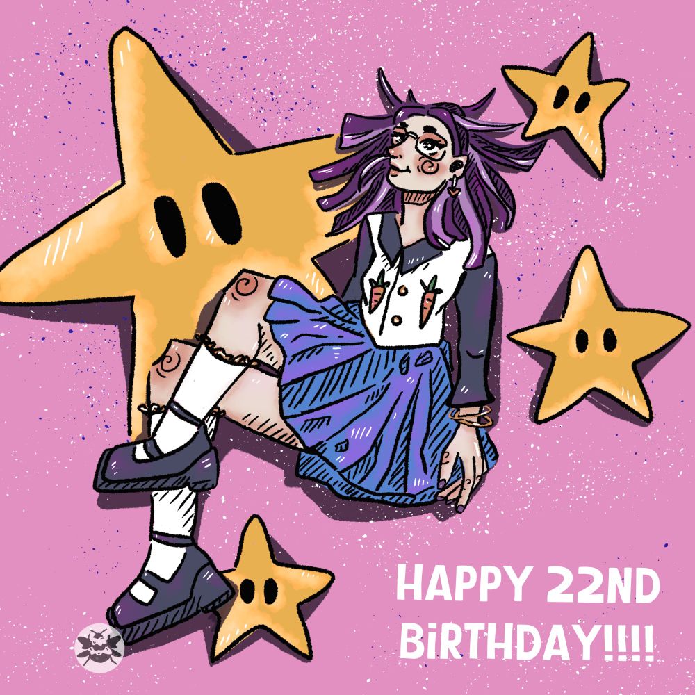 an art piece i did for Elaina (elainamonster.bsky.social) for her 22nd birthday!