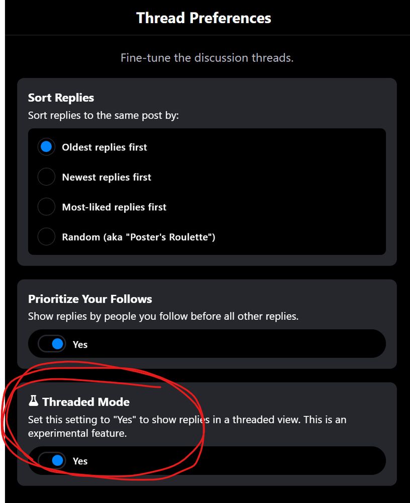 Screen cap of Threaded Mode experimental setting turned on