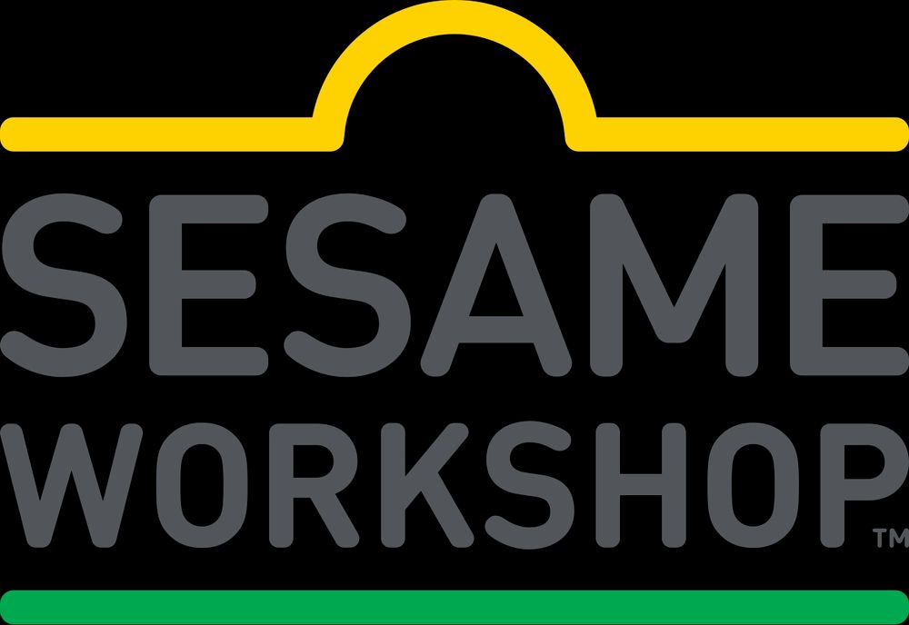 Current sesame workshop logo. Just the text 'sesame workshop ' with a green line under it, and a yellow line over it, curved in the middle like a street sign, like older sesame street logos 