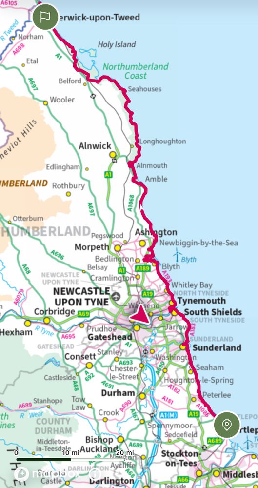 A map of the complete 131-mile route from Hartlepool to the border. 