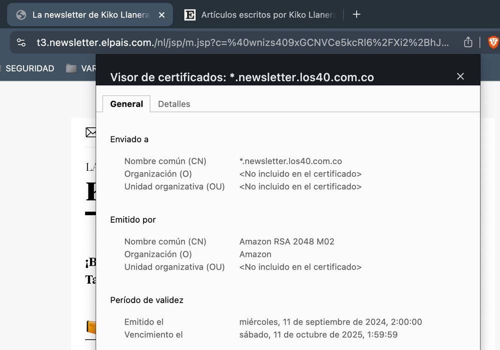 Captura de pantalla de un certificado digital.