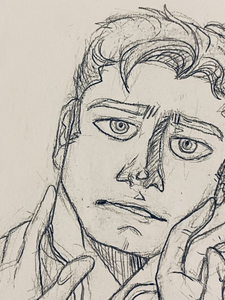 A closeup of homelanders face, tilted at an angle