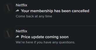 Screenshot of an email inbox with 2 emails from Netflix. The first: 