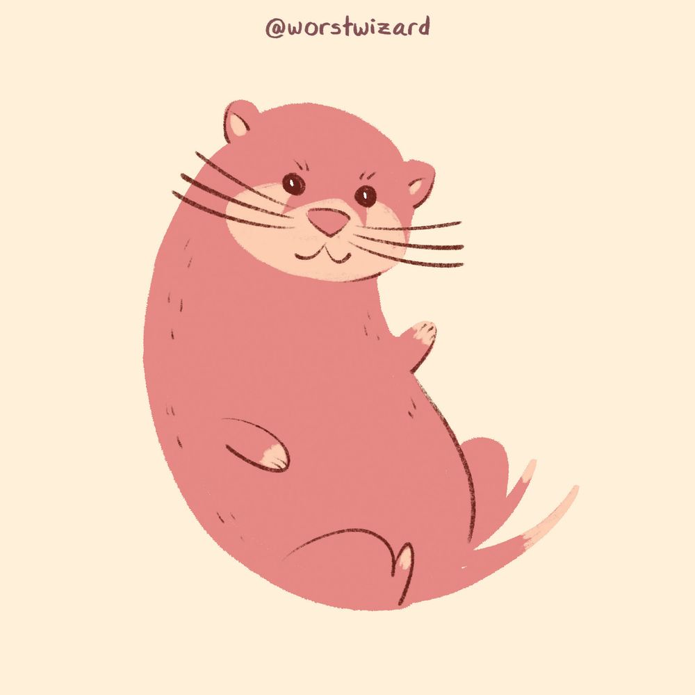 a picture of a pink otter, smiling and waving